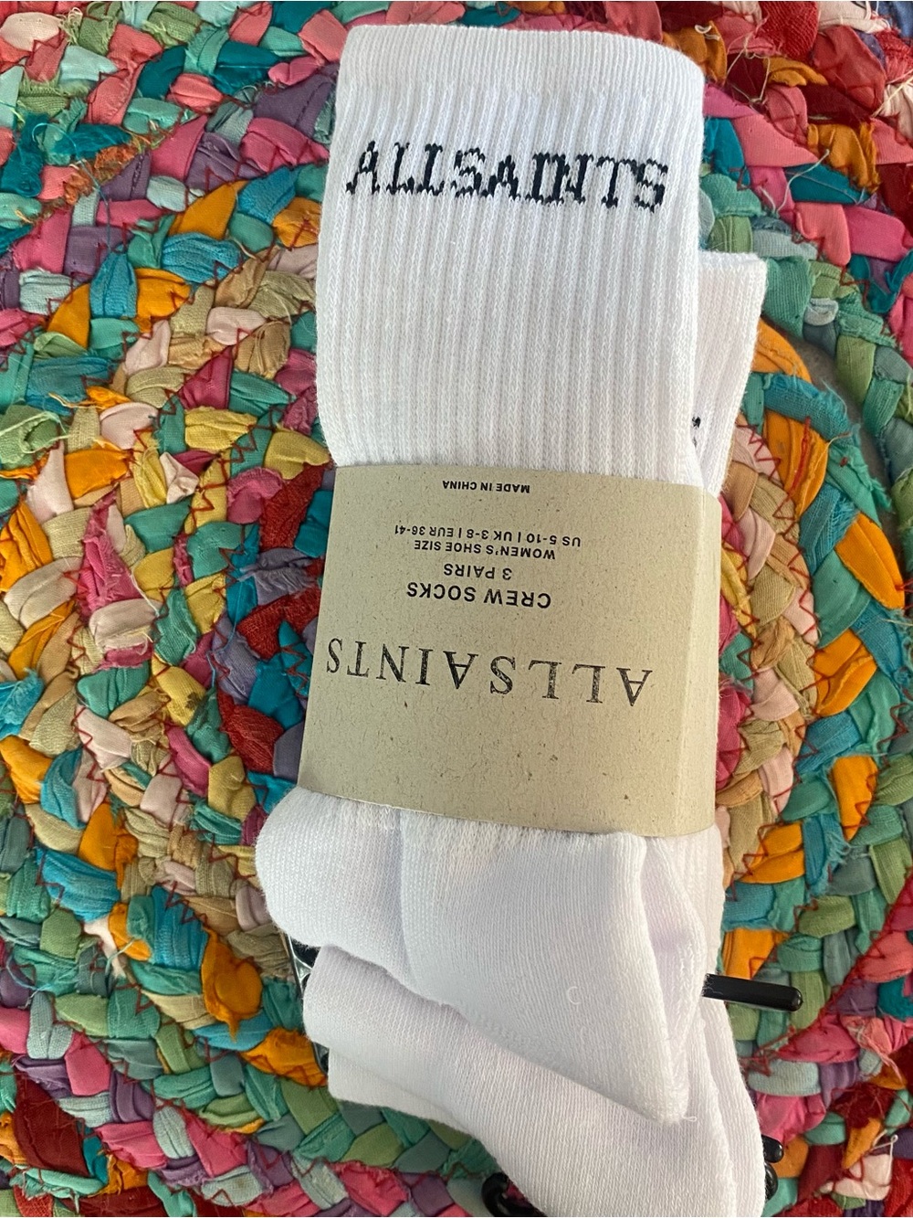 All Saints White Crew Socks with Logo - Pack of 3 NWT